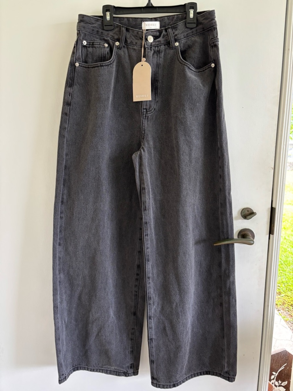Meshki wide leg black denim jeans NEW NWT high rise